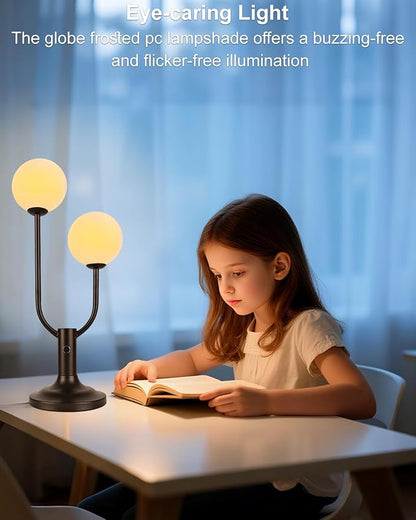 Modern Black Table Lamp for Bedroom, Dimmable Globe Table Lamp 2-Light Desk Lamp 3000K Warmwhite Nightstand Bedside Lamps for Living Room End Table(G9 Bulb Included)