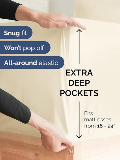 Extra Deep Queen Sheet Set - 6 Piece Breathable and Cooling Sheets - Hotel Luxury Bedding for Women, Men, Kids & Teens - Easy & Secure Fit - Soft, Wrinkle Free & Comfy - Extra Deep Pockets - Off White