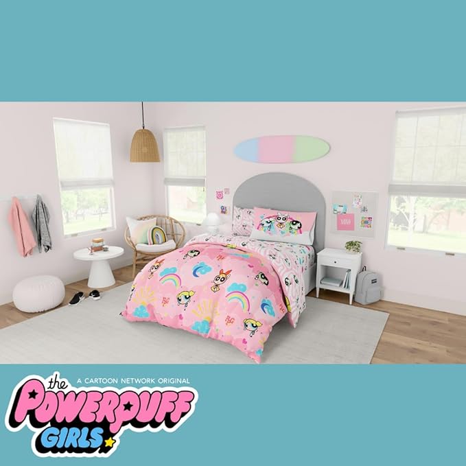 Franco Collectibles Powerpuff Girls Bedding 7 Piece Super Soft Comforter and Sheet Set with Sham, Queen, (100% Official Licensed Product)