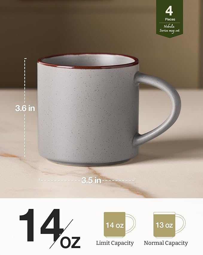 famiware Coffee Mugs Set of 4, Nebula 14oz Coffee Mugs, Ceramic Cup Set with Handle for Latte, Tea, Milk, Cappuccino, Cocoa, Dark Gray