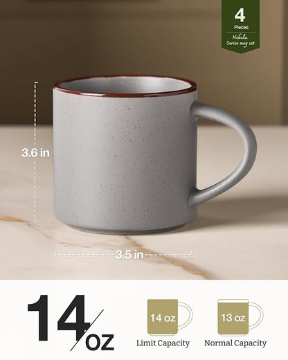 famiware Coffee Mugs Set of 4, Nebula 14oz Coffee Mugs, Ceramic Cup Set with Handle for Latte, Tea, Milk, Cappuccino, Cocoa, Dark Gray