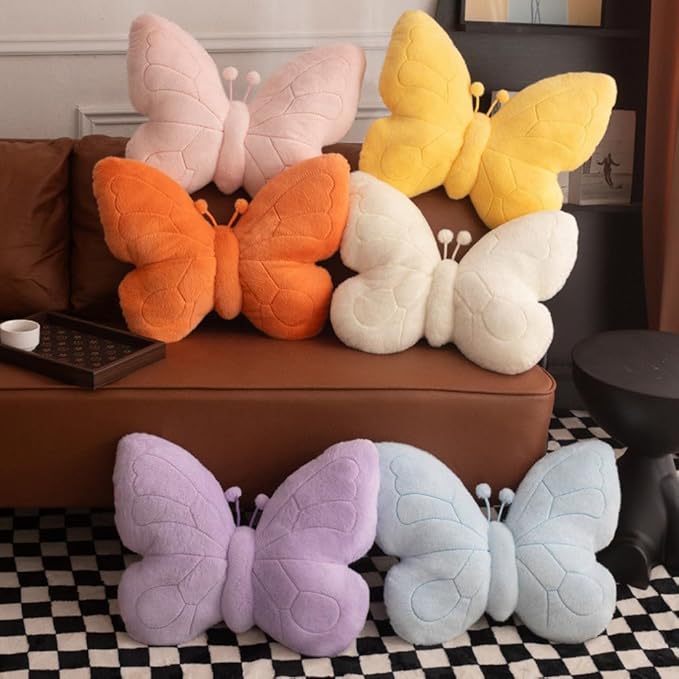 Kawaii Butterfly Shaped Throw Pillow 18in Soft Hugging Plush Pillow Butterfly Stuffed Animal Stuff Aesthetics Decor for Bedroom Living Room Sofa Couch