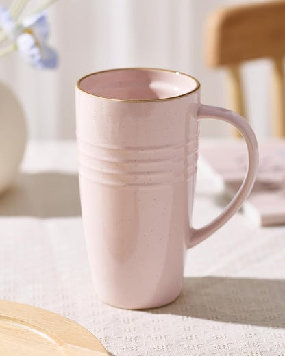 famiware Jupiter Large Coffee Mug, 20oz Coffee Mug with Lid, Ceramic Cup with Handle for Latte, Tea, Cocoa, Milk, Home & Office, Microwave and Dishwasher Safe, Light Pink