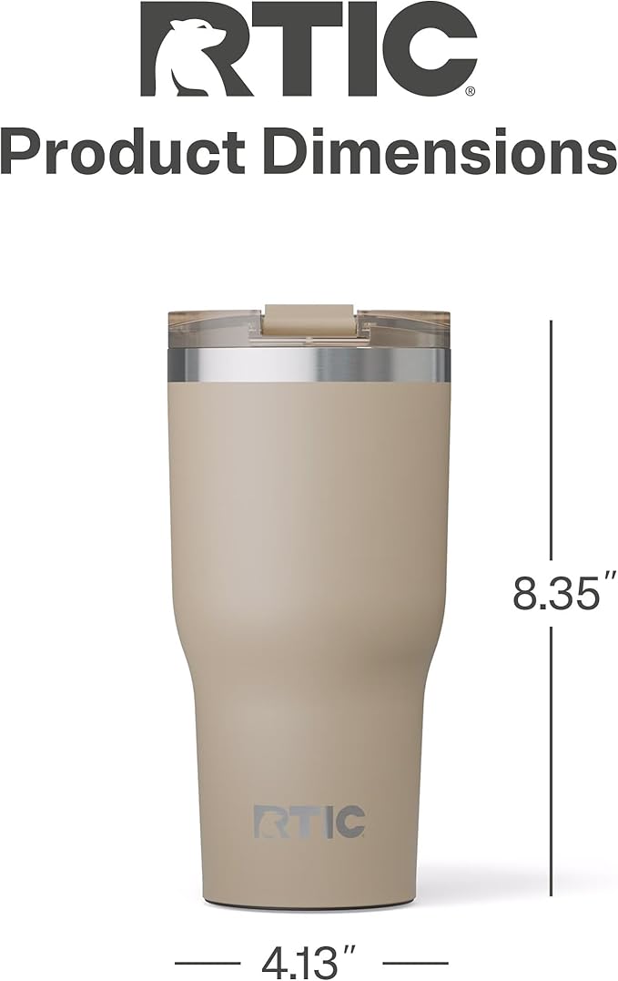 RTIC 30oz Essential Tumbler with Lid, Ceramic Lined, Insulated, Stainless Steel, Metal, Double Wall Vacuum-Insulation, Travel Cup for Iced Coffee, Tea, Hot and Cold Drink, Beach