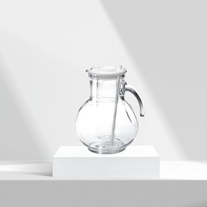 Bormioli Rocco Kufra 67.75 oz. Glass Jug with Ice Container, Stir Stick and Lid, White
