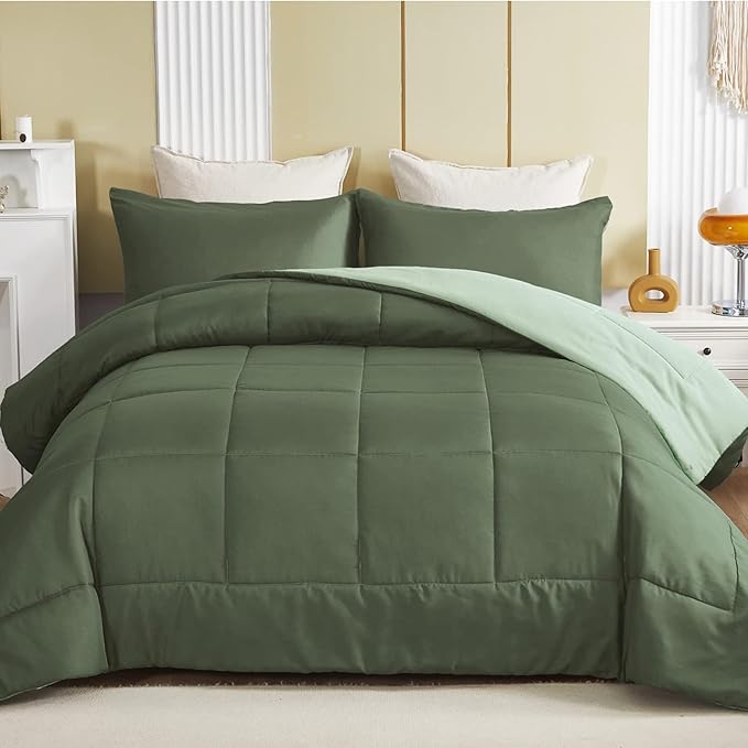 Exclusivo Mezcla Lightweight Reversible Twin Size Comforter Set, Down Alternative Comforter with 1 Pillow Sham, Twin Size Bedding Set for All Seasons, Emerald/Mint