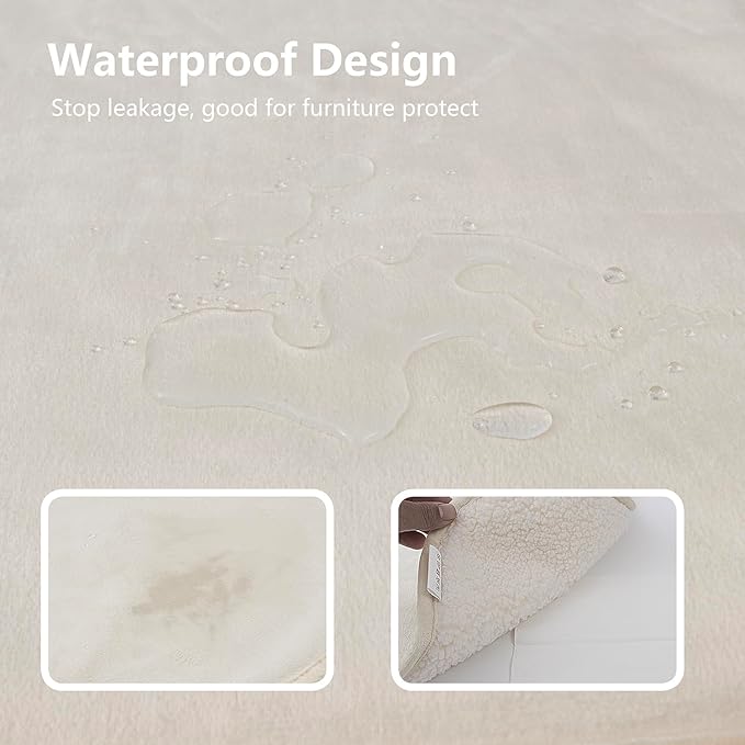 Waterproof Dog Blankets for Medium Dogs, Washable Pet Blanket for Indoor Cats, Plush Sherpa Puppy Throw Furniture Protector for Bed Couch Sofa(30"x40",M,Beige)
