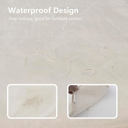 Waterproof Dog Blankets for Large Dogs, Washable Pet Blanket for Indoor Cats, Plush Sherpa Puppy Throw Furniture Protector for Bed Couch Sofa(40"x50",L,Beige)