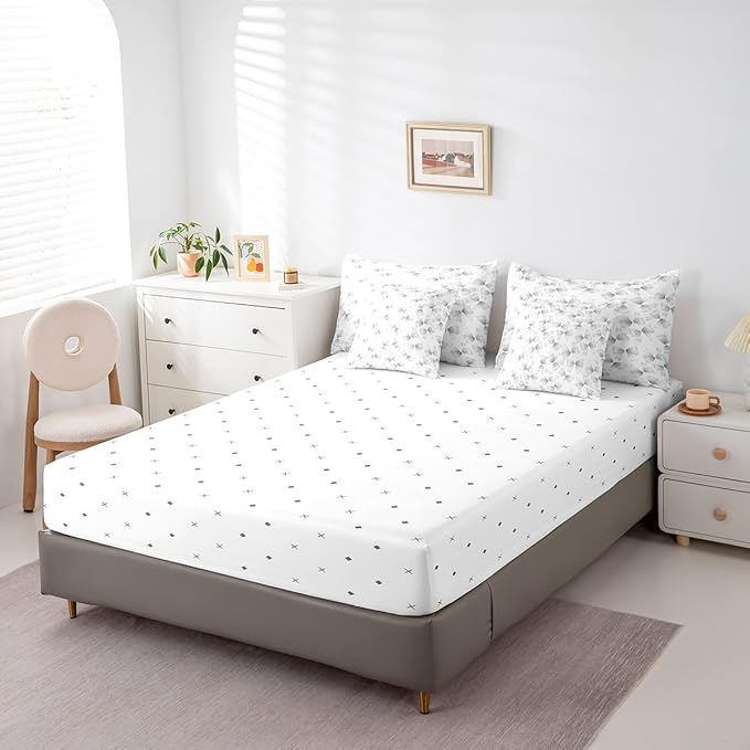 Feelyou Grey Bow Comforter Set with Sheets Queen Size Kids Bowknot 7 Pieces Bedding Set for Boys Girls Teens Gift for Girls Women Bed in a Bag Breathable Princess Décor Bed Set
