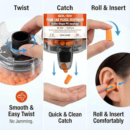 Ear Plug Dispenser,with 1000Pcs Refillable SNR 38dB (NRR 33dB) Noise Foam Earplugs,Wall-Mounted,Hearing Protection for Shooting,Construction Site,Work