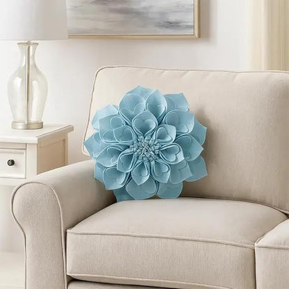 Fennco Styles Handmade 3D Heart-Shaped Petals Flower Decorative Filled Throw Pillow 13" Round - Aqua Floral Pillow for Couch, Home Décor and Holiday, Housewarming Gift