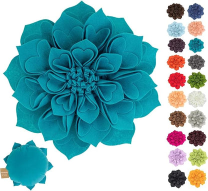 Fennco Styles Handmade 3D Heart-Shaped Petals Flower Decorative Filled Throw Pillow 13" Round - Teal Floral Pillow for Couch, Home Décor and Holiday, Housewarming Gift
