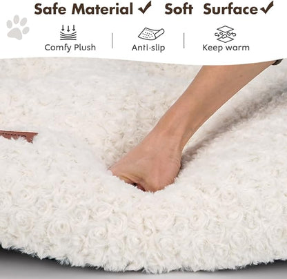 Dog Bed Crate Pad - Rosette Pattern White Velvet Pet Bed Anti-Slip Comfy Kennel Pad for Crates Rosette White L