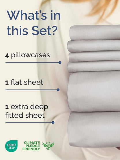 Extra Deep Cal King Sheet Set - 6 Piece Breathable and Cooling Sheets - Hotel Luxury Bedding for Women, Men, Kids & Teens - Easy Secure Fit - Soft and Wrinkle Free - Extra Deep Pockets - French Grey