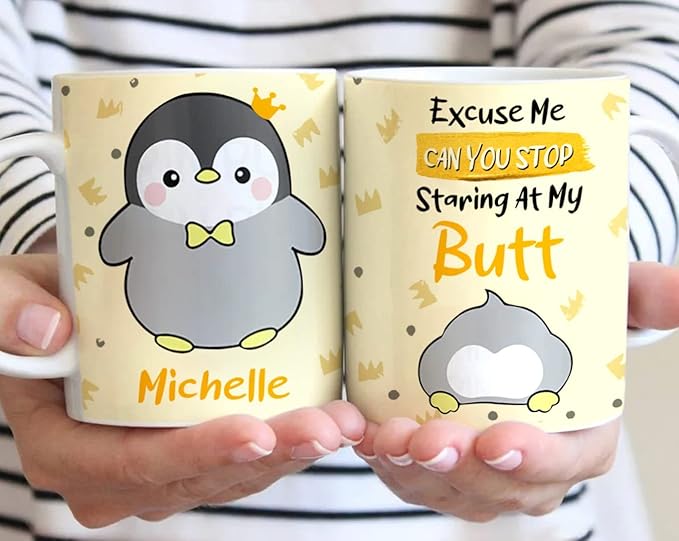 Excuse Me Can You Stop Staring At My Butt Mug - Gift For Friend - Funny Mug - Birthday Gift For Her - Gift For Animal Lover (11 oz, White/Pink)