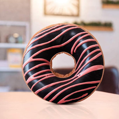 HYSEAS Round Throw Pillow 14 Inch Chocolate Pink Donut, 3D Digital Print Decorative Comfortable Soft Plush Funny Food Shaped Pillow Light Weight Seat Pad Cushion for Couch, Chair, Floor, Sofa