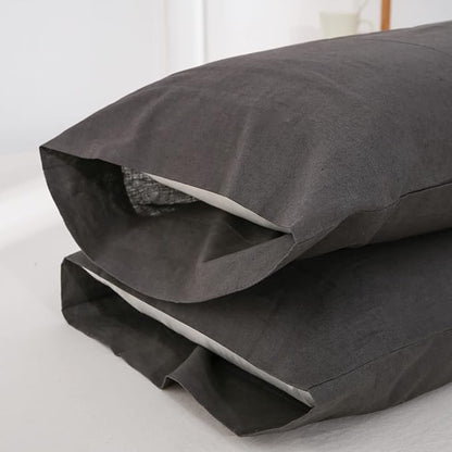 Simple&Opulence Belgian Linen Sheet Set Solid Color - 4 Pieces (1 Flat Sheet, 1 Fitted Sheet & 2 Pillowcases) Natural Flax Cotton Blend Soft Breathable Farmhouse Bedding - King Size, Dark Grey