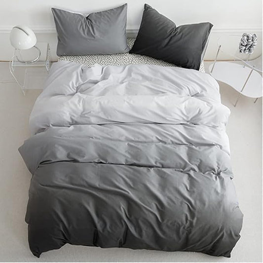 Pureant White Grey Gradient Comforter Sets Twin Women Men Solid White and Grey Bedding Comforters Cotton Modern Plain Dark Gray Gradient Quilts Watercolor Art Bedding Soft Sliver Grey Blankets Warm