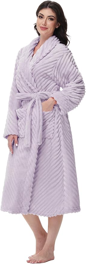 Yurhap Premium Robes for Women - Super Soft Cozy Fleece Womens Robe Plush Long Bathrobe