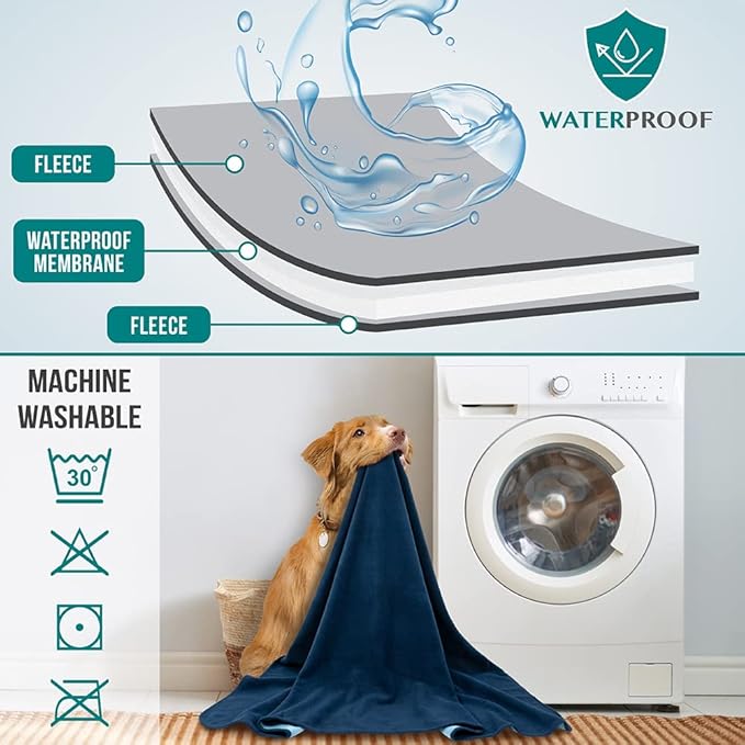 PetAmi Waterproof Dog Blanket for Small Medium Pets Dogs Cats, Pet Couch Cover Protector for Furniture, Reversible Washable Soft Fleece Cat Blanket for Bed Couch Sofa, 29x40 (Navy/Blue)