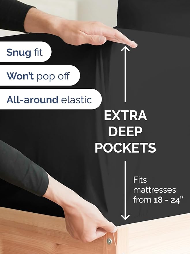 Extra Deep King Sheet Set - 6 Piece Breathable and Cooling Sheets - Hotel Luxury Bedding for Women, Men, Kids & Teens - Easy & Secure Fit - Soft, Wrinkle Free and Comfy - Extra Deep Pockets - Black