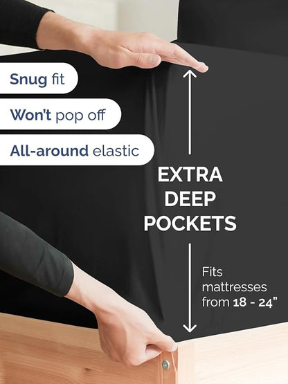 Extra Deep King Sheet Set - 6 Piece Breathable and Cooling Sheets - Hotel Luxury Bedding for Women, Men, Kids & Teens - Easy & Secure Fit - Soft, Wrinkle Free and Comfy - Extra Deep Pockets - Black