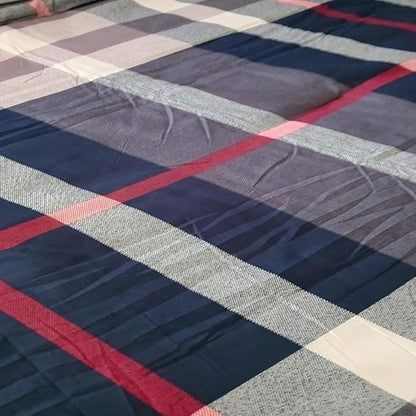 CLOTHKNOW Blue Plaid King Size Comforter Set 3Pcs Tartan Bedding Comforter Sets Soft Blue White Grey Red Comforter with 2 x Pillow Cases