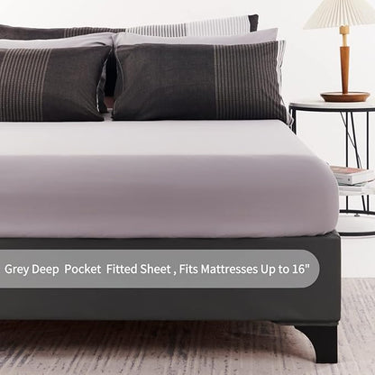RYNGHIPY 8Pcs Revsible Grey Black Striped Down Alternative Comforter Bedding Collections, Lightweight All Season Striped Bedding Comforters Sets for Full Bed (Full,Grey Black)
