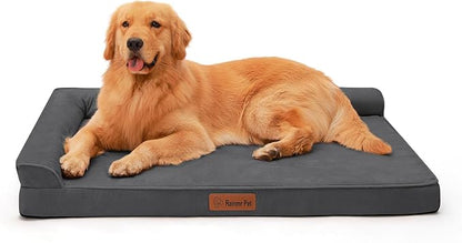 Orthopedic Dog Bed for Large Dogs, 41"x27"x6" Memory Foam Pet Bed with Washable Microsuede Cover, TPU Waterproof Liner & Nonskid Bottom, for Indoor, Outdoor, Crate ＆ Car Use, Dark Grey