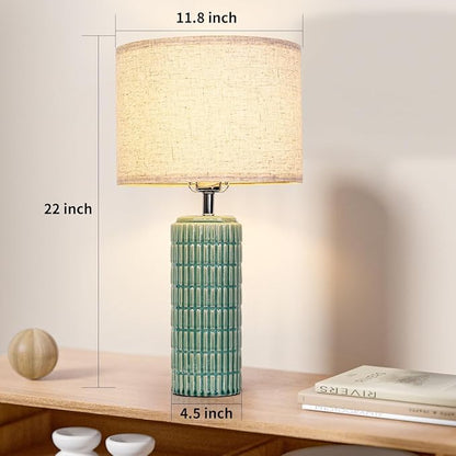 23" Grey Ceramic Table Lamp for Living Room Fully Dimmable, Nightstand Bedside Lamps for Desk End Side, Large Modern Rustic Farmhouse Lights for Bedroom entryway Home Decoration Gifts Bulbs Included