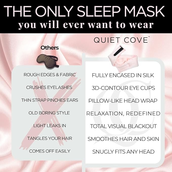3D Silk Sleep Mask, Sleep Longer in Total Darkness and Comfort. Total Blackout Liner Blocks Light, Lightweight, 100% Natural Silk Eye Mask, Foam Countour, Eyelash Sleep Mask (Prosecco Pink)
