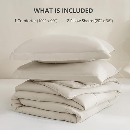 CozyLux King Size Comforter Set - Beige Comforter King Size, 3 Pieces Box Stitched Bed Set for All Seasons, Soft Lightweight Bedding Sets with 1 Down Alternative Comforter and 2 Pillow Shams