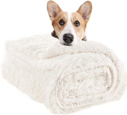 LOCHAS Luxury Fluffy Dog Blanket, Extra Soft and Warm Sherpa Fleece Pet Blankets for Dogs Cats, Plush Furry Faux Fur Puppy Throw Cover, 40''x60'' Cream White