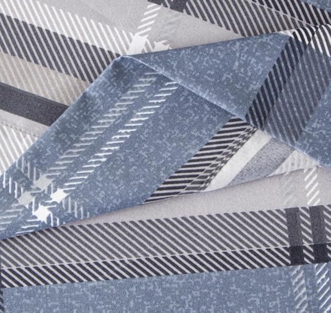 SDY 7PCS Twin Gingham Comforter and Sheet Set，Plaid Bedding Set with 1*Comforter,1* Flat Sheet, 1*Fitted Sheet,2*Pillowcases and 2*PillowcaseShams，Navy Blue Microfiber Bedding Sheet Sets
