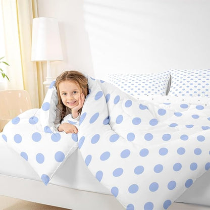 Manfei Blue Polka Dots Comforter Set,Geometric Circles Purple White Simple Art Bedding Set for Teens Young Room,French Style Dots Cartoon Cute Quilt Set 3 Pcs with 2 Pillowcases,Full
