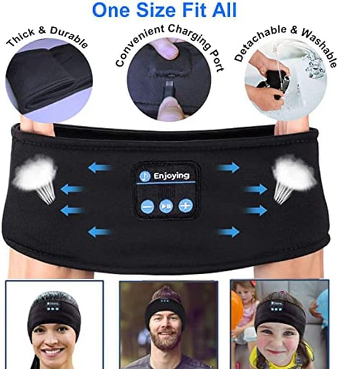 Wireless Bluetooth Sports Headband Headphones Ultra-Thin HD Stereo Perfect for Sleeping,Workout,Jogging,Yoga,Insomnia, Air Travel, Meditation Black