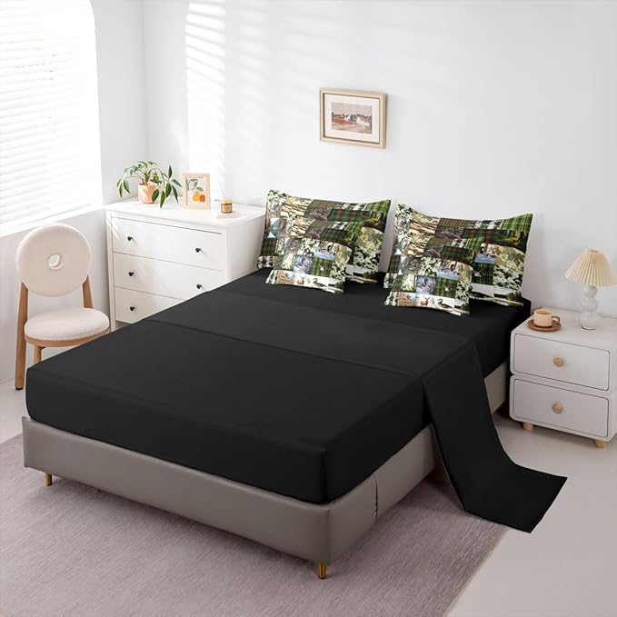 Erosebridal Cabin Rustic Bed in a Bag Queen Comforter Set 7-Piece | Deer Mallard Duck Bedding Sets Mens Camo Hunting Comforter and Sheet Set, Woodland Animals Farmhouse Room Decor,Country Decor