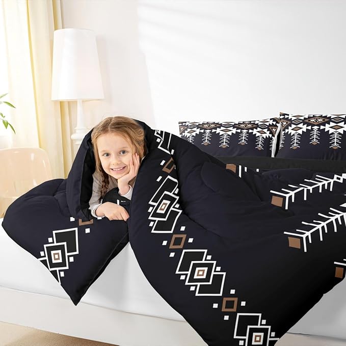 Erosebridal Rustic Western Full Bedding Set, Boho Aztec Comforter Set for Kids Boys Teens Adult, Native Tribal Ethnic Duvet Insert Southwestern Farmhouse Geometric Down Comforter, 2 Pillow Cases