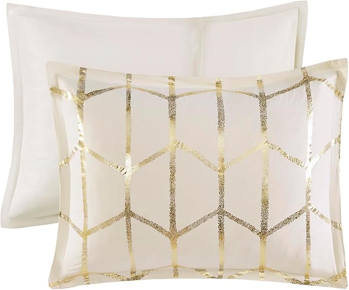 Intelligent Design Raina Twin / Twin XL Comforter Set, Soft Microfiber Comforter Set Twin, Modern Geometric Metallic Bed Set, 4 Pieces College Bedding Comforter Set with 1 Sham, 2 Toss Pillows Ivory