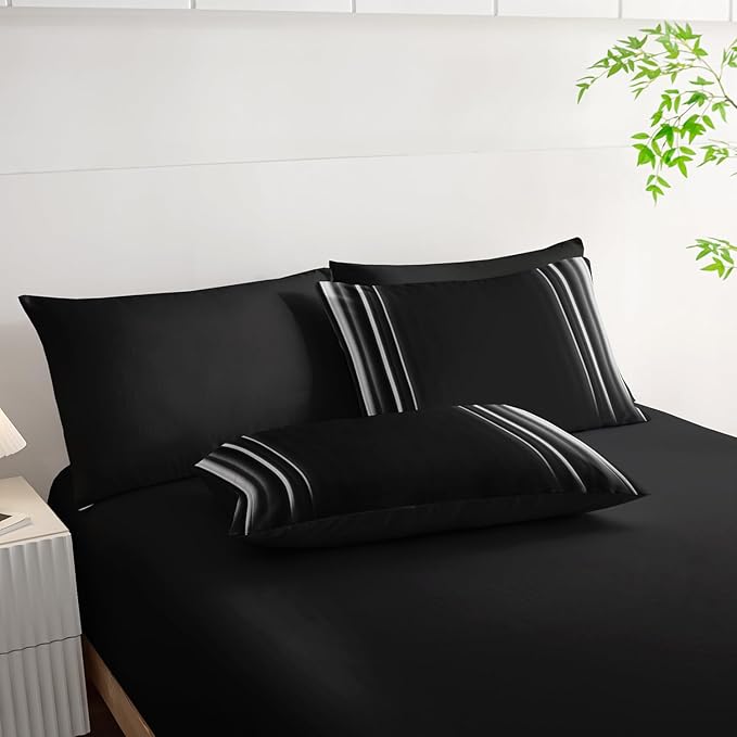 White and Black Bedding Set Full Size Abstract Ombre Comforter Set Bedding Set 7 Piece in A Bag,Dark Quilt Set Mordern Art Decor All Seasons with Pillowcases,Flat, Fitted Sheet