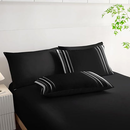 White and Black Bedding Set Twin Size Abstract Ombre Comforter Set Bedding Set 7 Piece in A Bag,Dark Quilt Set Mordern Art Decor All Seasons with Pillowcases,Flat, Fitted Sheet