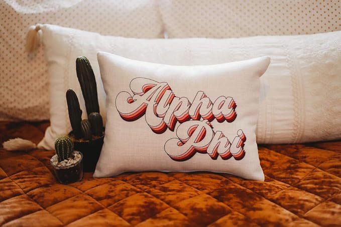 Sorority Shop Alpha Phi Pillow – Retro Design, 12" x 16" Lumbar Pillow Sorority