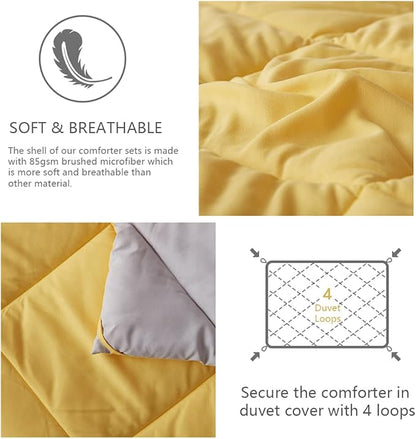 NexHome Queen Comforter Set Yellow&Grey,3 Pieces Lightweight Comforters Queen Size Reversible Bedding Comforters Sets,Down Alternative Comforter Bed Set Quilt Blanket(88x88In Comforter & 2 Pillowsham)