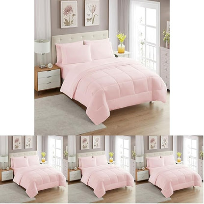 Sweet Home Collection 5 Piece Comforter Set Bag Solid Color All Season Soft Down Alternative Blanket & Luxurious Microfiber Bed Sheets,Pale Pink,Twin,(Pack of 4)