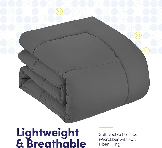 Queen Comforter Set with Sheets - 7-Piece Bedding Collection - 1 Comforter, 1 Fitted Sheet, 1 Flat, 4 Pillowcases - Deep Pocket - Soft & Breathable Premium Quality - Ideal for All Seasons, Gray