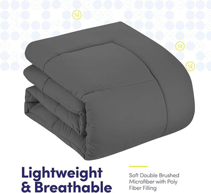 Sweet Home Collection 5 Piece Comforter Set Bed in a Bag Solid Color All Season Soft Down Alternative Blanket & Luxurious Microfiber, Twin XL, Gray