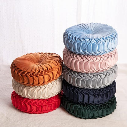 NatureMan 13.7 inch Round Sofa Cushion Pure Color Velvet Home Decor, Pleated Round Cushion, Pumpkin Pillow Suitable for Home Bed car Decoration (Light Blue)