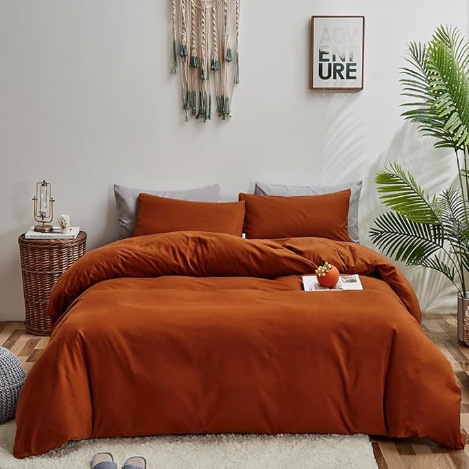 CLOTHKNOW Burnt Orange California King Comforter Set Rust Bedding Comforter Sets Soft Caramel Cinnamon Comforter with 2 x Pillow Cases
