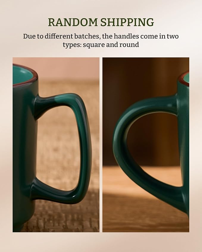 famiware Coffee Mugs Set of 6, Nebula 14oz Coffee Mugs, Ceramic Cup Set with Handle for Latte, Tea, Milk, Cappuccino, Cocoa, Dark Green