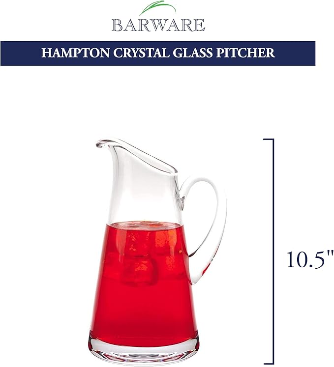 Badash Hampton Crystal Glass Pitcher - 54 oz. European Mouth-Blown Crystal Pitcher for Water, Iced Tea, Juice & More - Classic Shape, Fine Quality Lead-Free Crystal